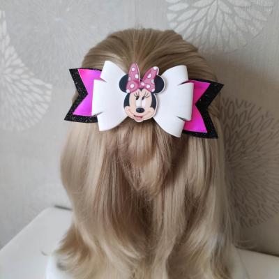 grosse barrette noeud blanc, rose et noir minnie    B148