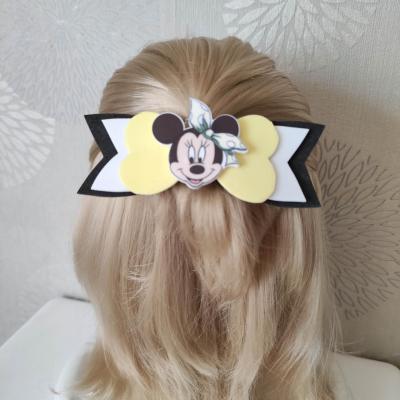 grosse barrette noeud blanc, jaune et noir minnie   B145