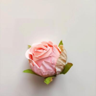 fleur tête de rose en tissu 50mm peche