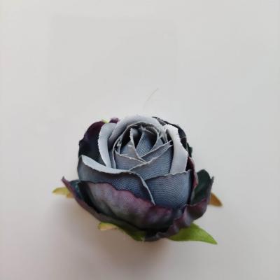 fleur tête de rose en tissu 50mm bleu vert