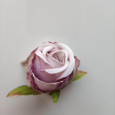 fleur tête de rose en tissu 50mm ivoire et vieux rose