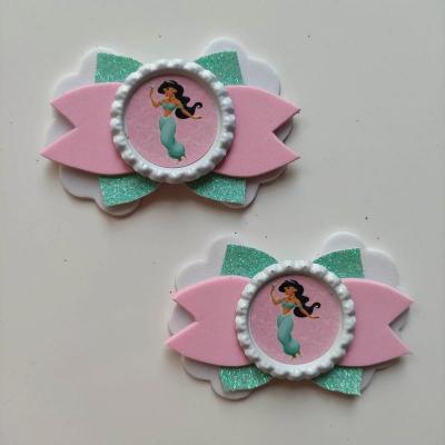 JAS004 Lot de 2 barrettes crocodile noeuds vert, rose et blanc princesse jasmine 1001 nuits