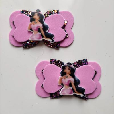 JAS006 Lot de 2 barrettes crocodile noeuds rose et noir  princesse jasmine 1001 nuits