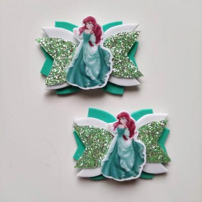 ARIEL001 lot de 2 barrettes crocodile noeuds   vert et blanc ariel petite sirene