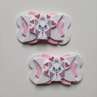 MAR005 Lot de 2 barrettes crocodile noeuds rose et blanc  marie aristochat