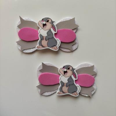 lot de 2 barrettes noeuds blanc rose et gris lapin panpan PAN04