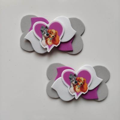 lot de 2 barrettes noeuds gris rose et blanc belle et le clochard BC01