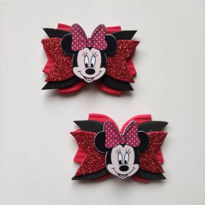 MINN001 lot de 2 barrettes crocodile  noeuds rouge et noir minnie