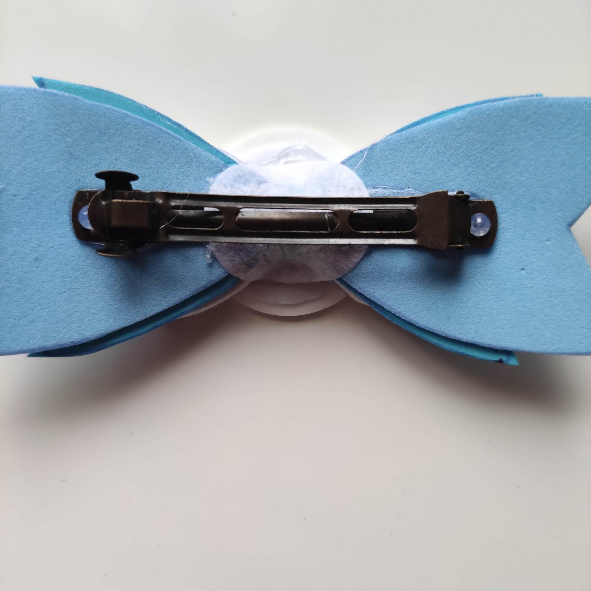 GBRDN001 grosse barrette noeud bleu et blanc elsa reine des neiges