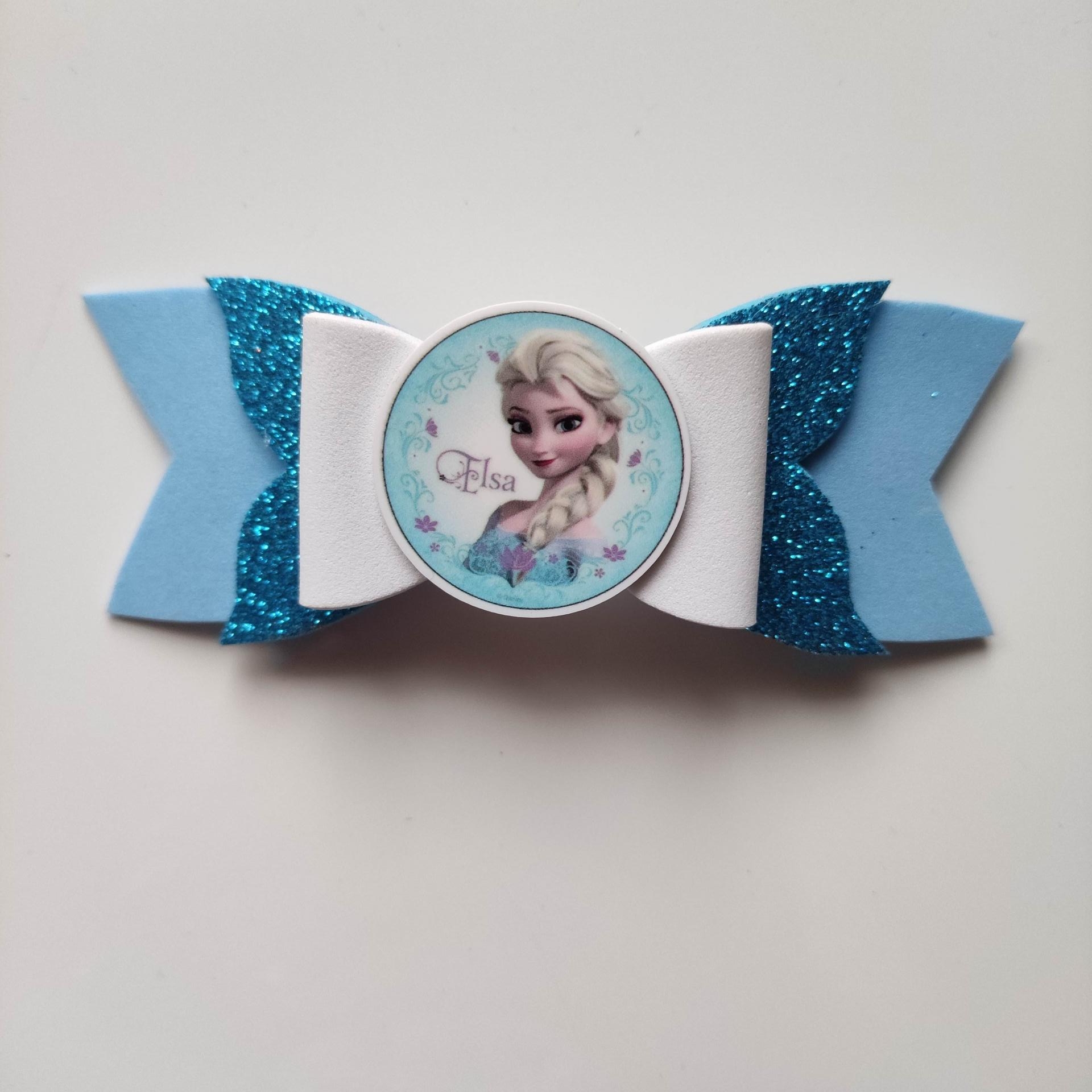 GBRDN001 grosse barrette noeud bleu et blanc elsa reine des neiges