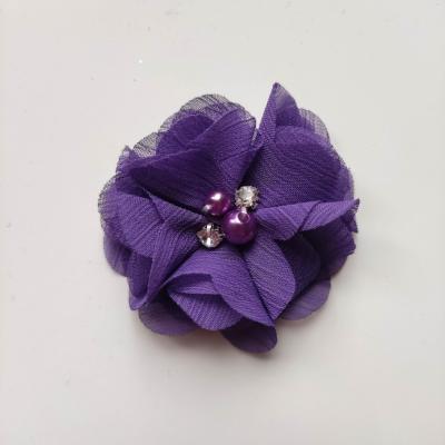 fleur perle et strass mousseline  55mm violet
