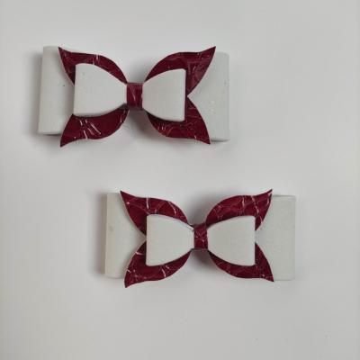 lot de 2 barrettes crocodile noeuds blanc et bordeaux SIM12