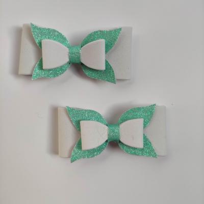 lot de 2 barrettes crocodile noeuds blanc et vert B119