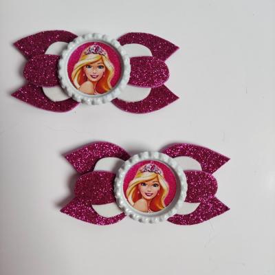 Lot de 2 barrettes crocodile noeuds rose fuchsia et blanc barbie BARB01