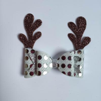 grosse barrette noeud blanc et argent bois de renne GBNR01