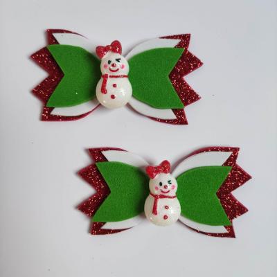 lot de 2 barrettes noel noeud rouge vert et blanc bonhomme de neige BN03