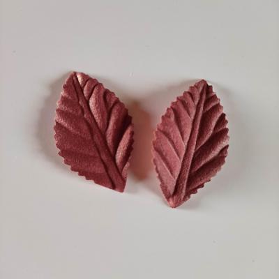 lot de 2 feuilles artificielles veloutés 50*30mm bordeaux