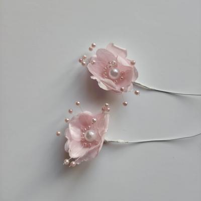 lot de 2 fleurs artificielles rose centre perlé 40mm sur tige