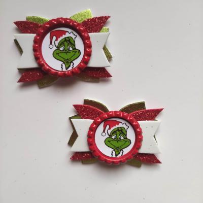 lot de 2 barrettes noel noeuds vert rouge et blanc grinch GRIN02