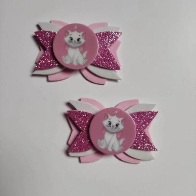 MAR009 Lot de 2 barrettes crocodile noeuds rose et blanc marie aristochat