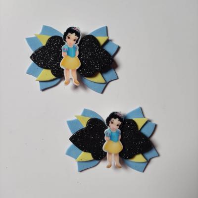 Lot de 2 barrettes crocodile noeud bleu, jaune et noir princesse blanche neige BLN01