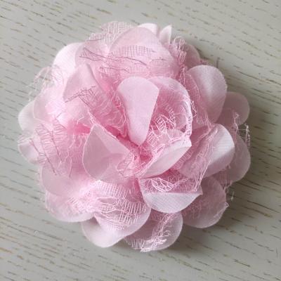 Grande fleur en mousseline  et dentelle 11cm rose