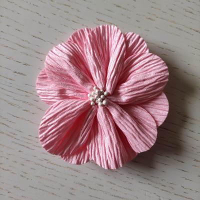 fleur tissu plissé et pistil 80mm peche rosé