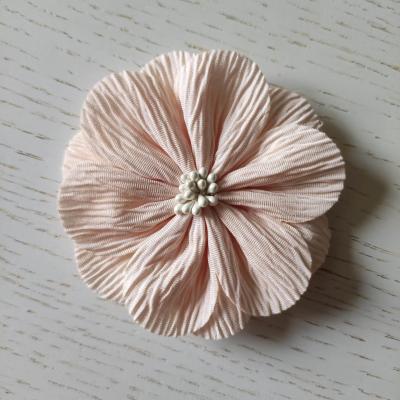 fleur tissu plissé et pistil 80mm beige