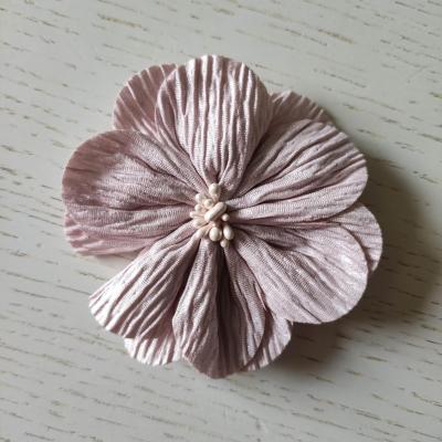 fleur tissu plissé et pistil 80mm vieux rose clair