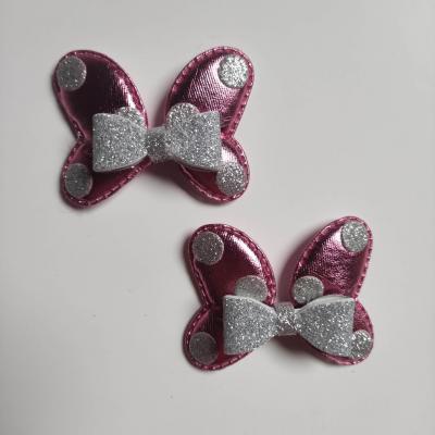 lot de 2 barrettes crocodile noeuds rose  et argent minnie MIN10