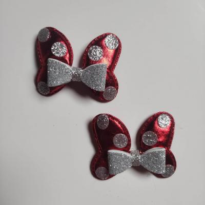 lot de 2 barrettes crocodile noeuds rouge et argent minnie MIN11