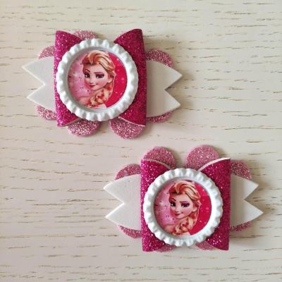 RDN009 lot de 2 barrettes crocodile noeuds  rose fuchsia et blanc elsa reine des neiges