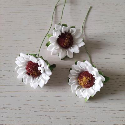lot de 3 fleurs artificielles marguerite sur tige blanches