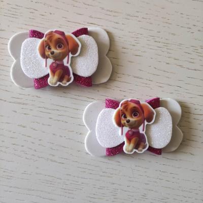 PAT001 lot de 2 barrettes crocodile noeuds  rose et blanc skye pat patrouille