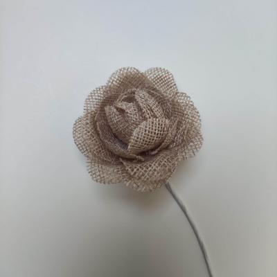 fleur en toile de jute 5CM sur tige