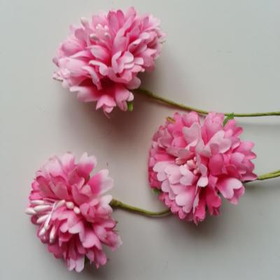 lot de 3 fleurs en tissu et pistils sur tige 40mm rose