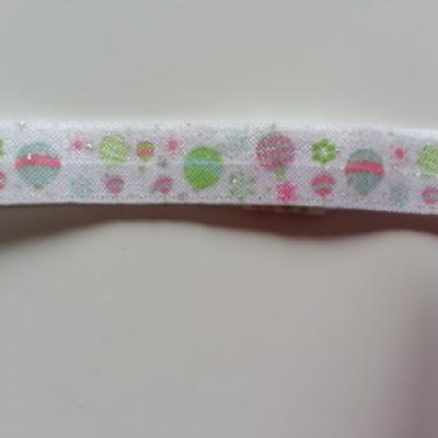 Bandeau cheveux  élastique extensible  de couleur blanc motif boules pastel