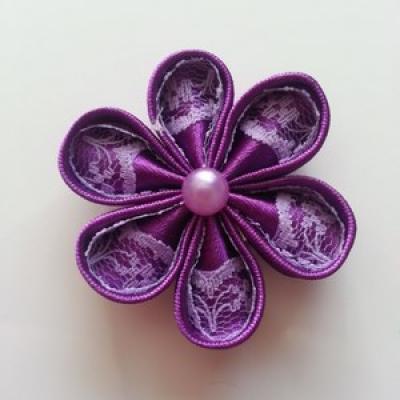 Fleur satin de couleur et dentelle 5cm ronde violet et mauve