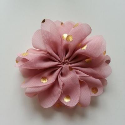 Applique fleur  à pois doré  vieux rose 80mm