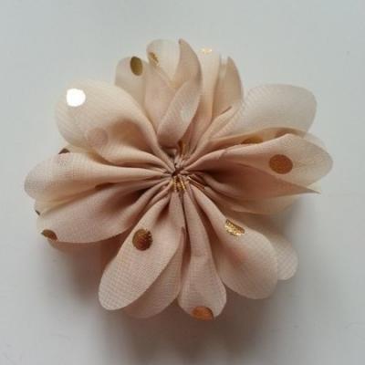 Applique fleur  à pois doré  beige 80mm