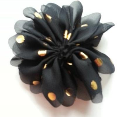Applique fleur  à pois doré noir 80mm