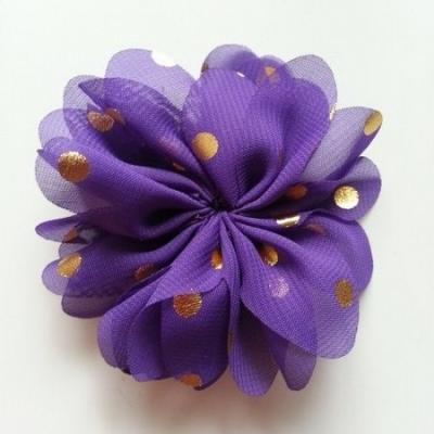 Applique fleur  à pois doré violet 80mm