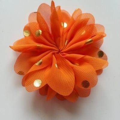 Applique fleur  à pois doré orange  80mm