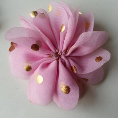 Applique fleur  à pois doré  rose 80mm