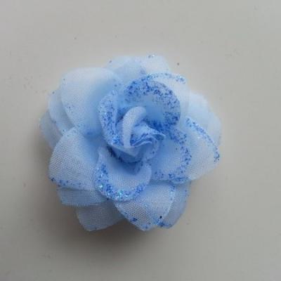 Fleur  en tissu pailletée  bleu  50mm