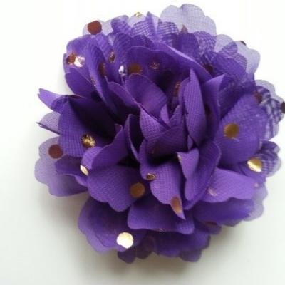 fleur en mousseline à pois doré violet 10cm