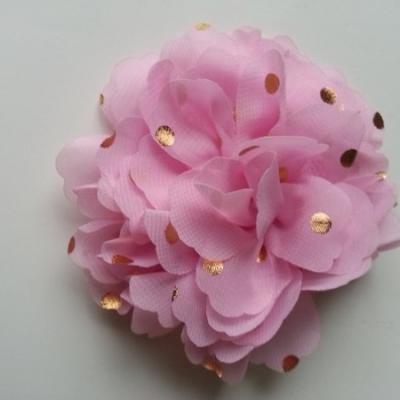 fleur en mousseline à pois doré rose 10cm