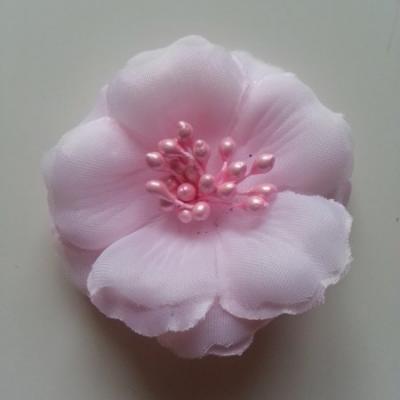 Applique fleur tissu et pistils  rose 60mm