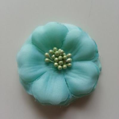 Applique fleur tissu et pistils  vert 60mm