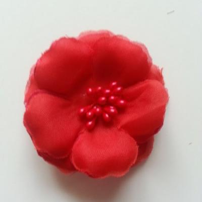 Applique fleur tissu et pistils  rouge  60mm